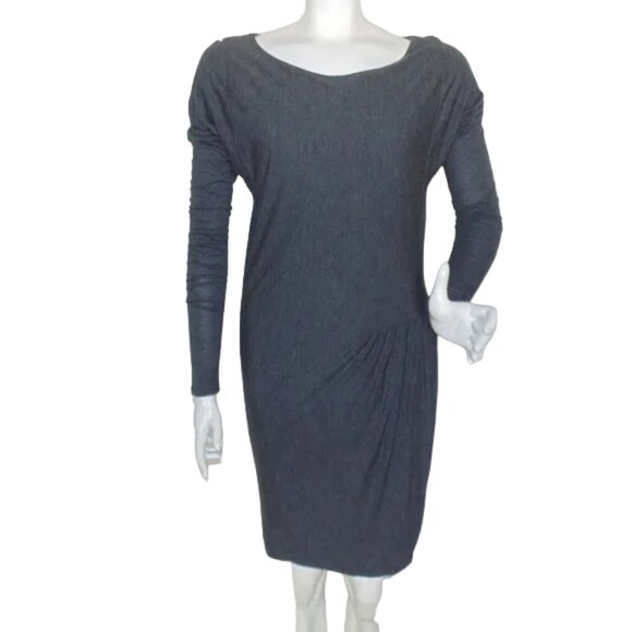 REBECCA TAYLOR Dress, L, Slub Jersey, Gathered, Long sleeve, Charcoal Gray - Picture 1 of 13